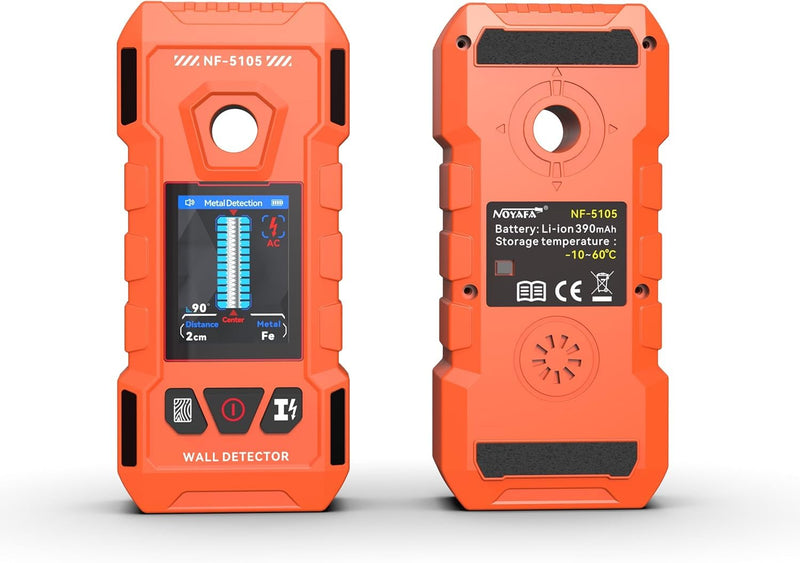 NOYAFA Rechargeable Stud Finder Wall Scanner, 6 in 1 Electronic Wall Detector | Positioning Hole HD LCD Display, Audio Alarm, Accurately Detects Wood, Metal Studs, Live AC Wires, Joists and Pipes Orange