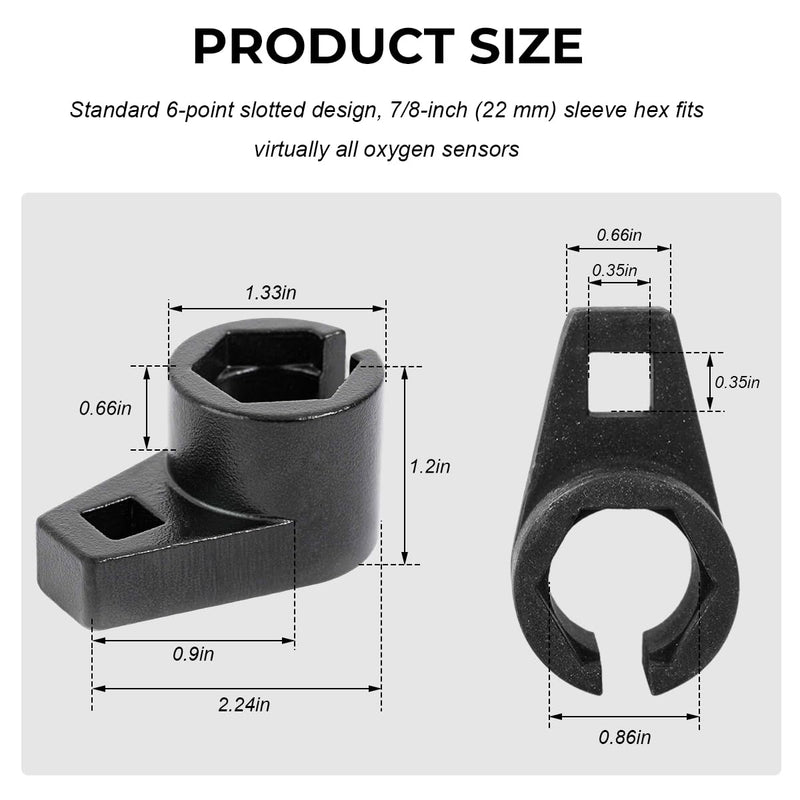 Offset Oxygen Sensor Socket, 3/8-Inch Drive by 7/8-Inch 22 mm O2 Sensor Removal Tool, Offset 6-Point Oxygen Sensor Socket Wrench for Most Cars