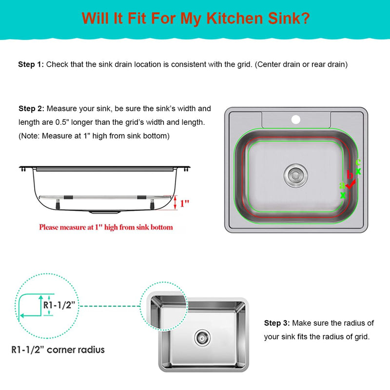 Orgneas Sink Protectors for Kitchen Sink, Universal Double Bowl Sink Bottom Grid 12.5"x10.5"x1.25", 304 Premium Stainless Steel Kitchen Sink Protector Grid Sink Grate Rack Centered Drain 2 Packs 12.5"x10.5",Center Drain