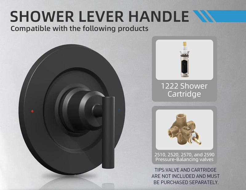 Replacement for Moen single Lever Handle T2901BL Trim Kit, Compatible with Moen Gibson Posi-Temp Shower/Tub 2510/2520/2570/2590 Pressure balanced Valves,Durable Solid Metal,Matte Black T2901BL Trim Kit，Compatible with moen Posi-Temp (Round)