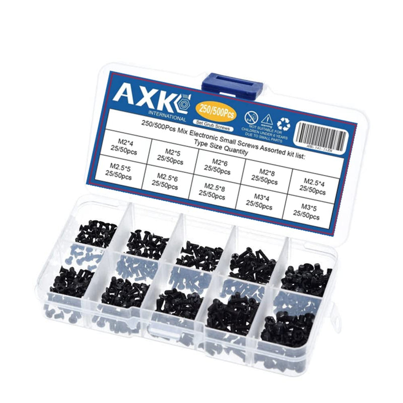 AXK GB819 M2 M2.5 M3 KM Screw Flat Head Phillips Screws Laptop Notebook Screws Set Kit for Computer Small Screw 250Pcs/500Pcs (250) 250