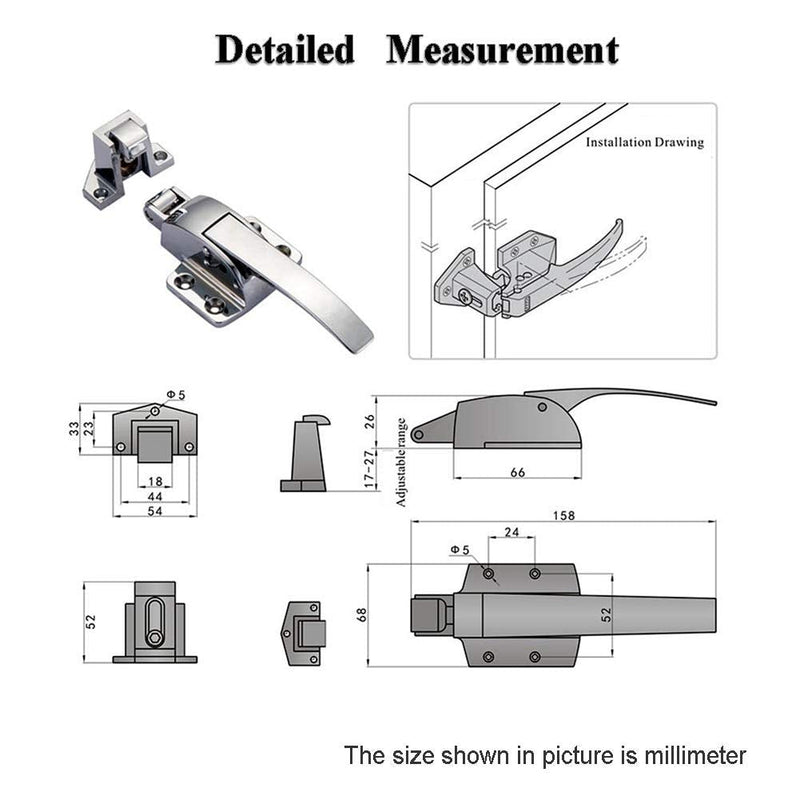 6.22 Inch Adjustable Door Cabinet Handle Trigger Action Latch Freezer Cooler Door Handle Latch Ice Box Door Lock, Spring Loaded Oven Grip,Silver
