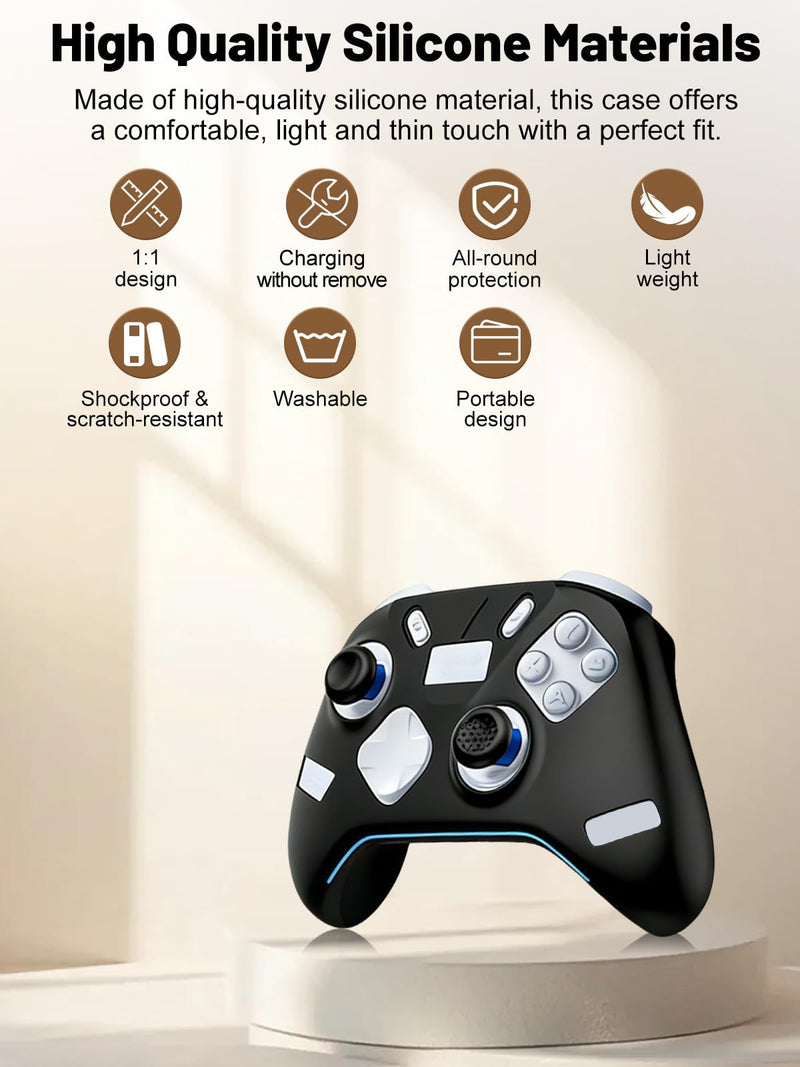 Silicone Protective Case for Flydigi Apex 5 Wireless Controller, Full-Body Protective Cover with Precise Cutout, Shockproof Dustproof Protector Sleeve & Scratch-Resistant Sleeve (Black) Black