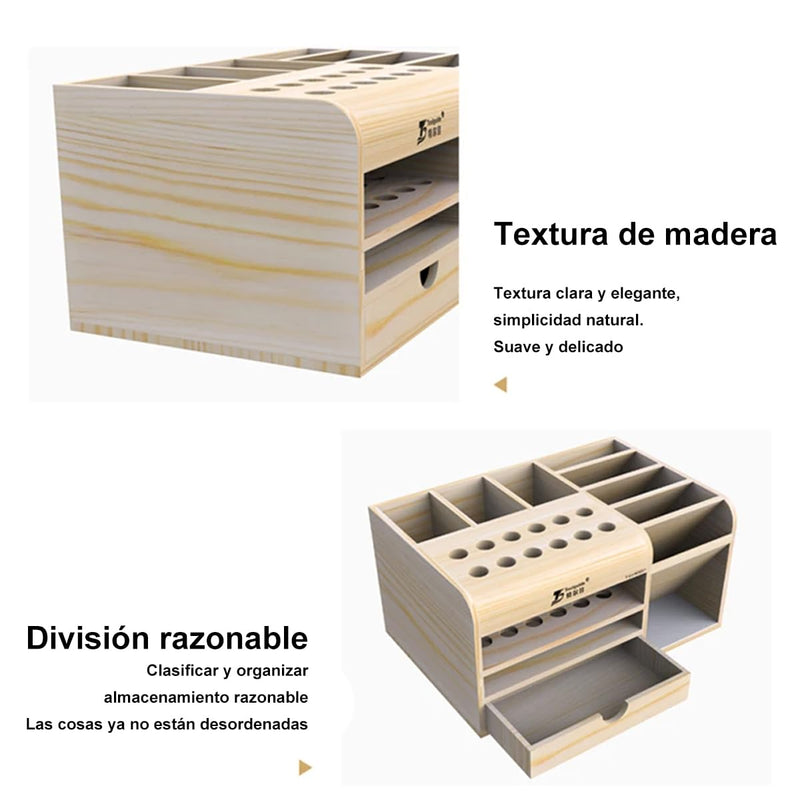  [AUSTRALIA] - HZY Classic Wooden Tool Box with 20 Compartments for Screwdriver, Tweezers, Mobile Phone Repair, Desktop, Home DIY, Brown