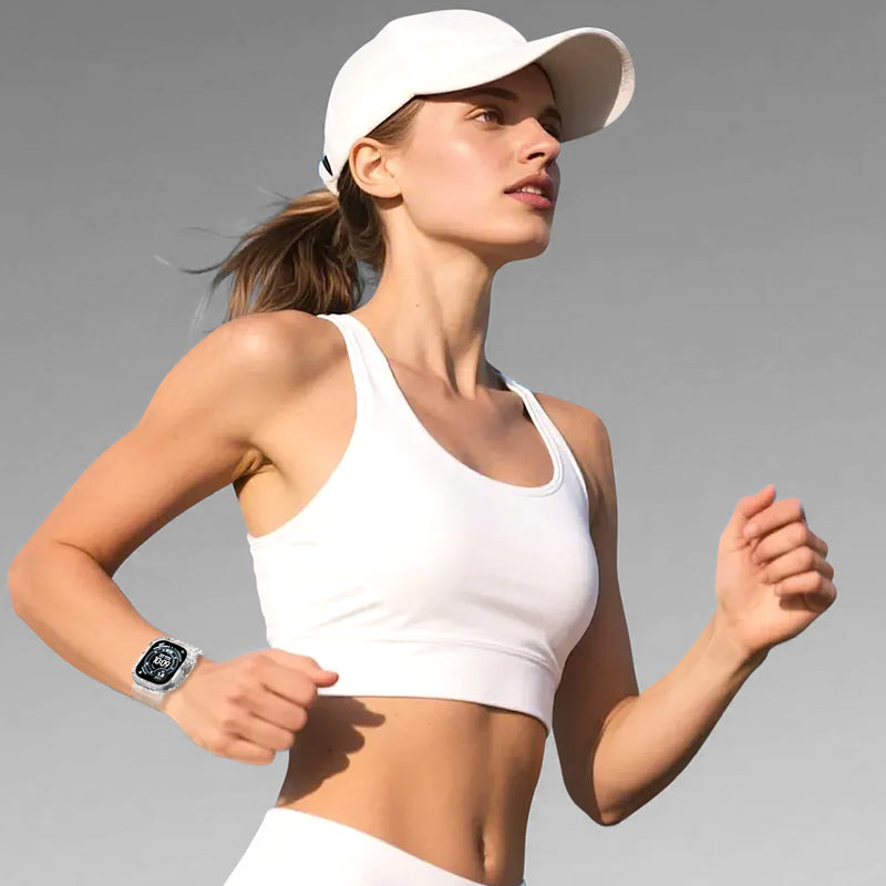 iMangoo Sports Band with Bumper Case for Apple Watch Ultra 3/2/1 49mm Clear | Transparent TPU Protective Bumper Cover Sweatproof Scratch Resistant Rugged for iWatch 49 mm Men Women