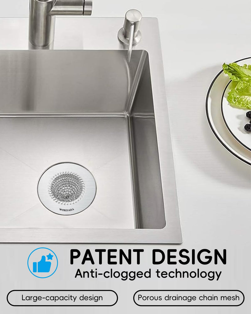 Wokdada 2 PCS Kitchen Sink Drain Strainer, Flippable Mesh Sink Strainer, 304 Stainless Steel Sink Screen, Easy Clean Large Basket Strainer, Anti-Clog Garbage Disposal Cover Fit for Standard Sink Drain Bright Silver Silver