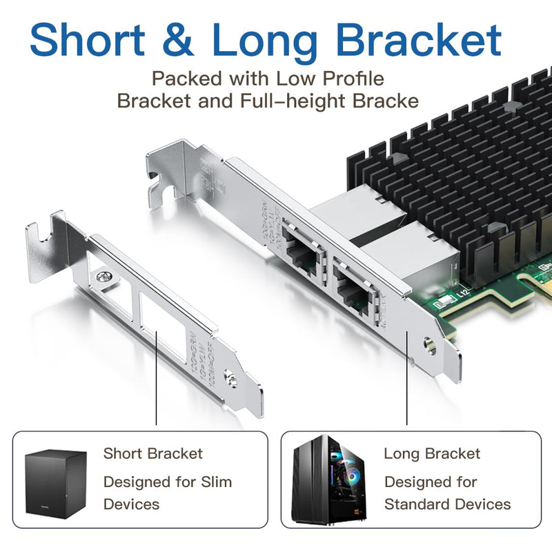 H!Fiber 10Gb PCI-E Network Card NIC, Dual RJ45 Copper Ports, Compare to Intel X540-T2, with Intel X540-BT2 Chip, PCIe X8, 10Gbase-T Ethernet LAN Adapter Support Windows Server/Windows/Linux/VMware ESX X540-10G-2T(2xRJ45)