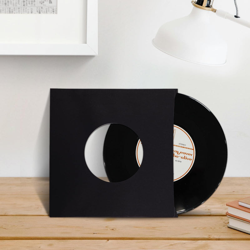 20 Pack 7 Inch Vinyl Record Inner Sleeves, Acid Free Square Paper for LP Records Storage, Anti-Static Black Kraft Paper Protective Sleeves for 7" LP Albums