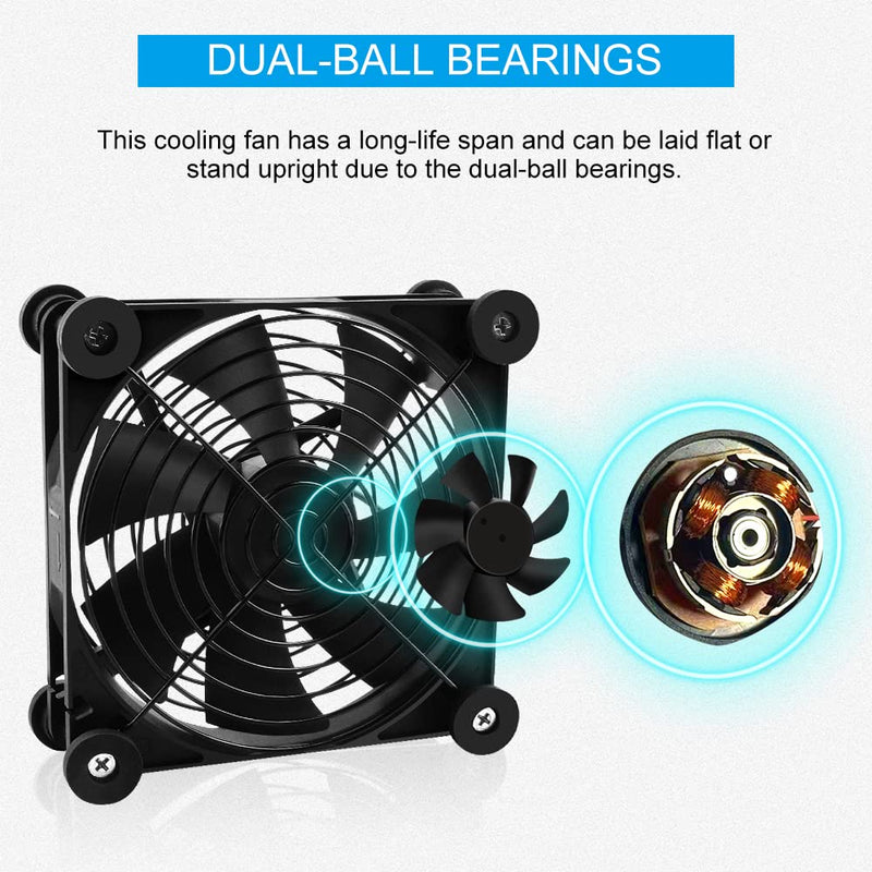 2Pack 140mm Mini USB Fan Computer Fan Multi-Speed Control, Reduction Heat for Router, Game Console, TV Box, Recipient, Modem, DVR, Playstation, AV-Cabin 2 Pack