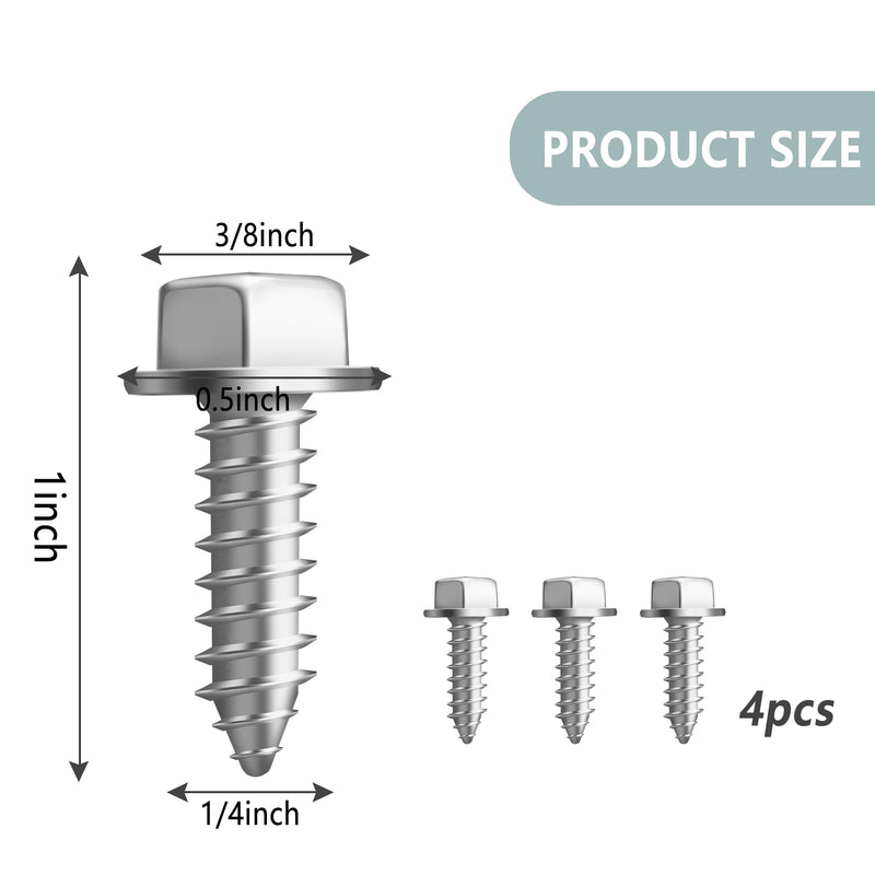 4PCS License Plate Screws,Heavy Duty License Plate Screw Kit Silver License Plate Bolts,Universal Licenses Plates Security Screws Licenses Plates Fasteners for Car SUV Truck (4PCS, Silver) 4PCS, Silver