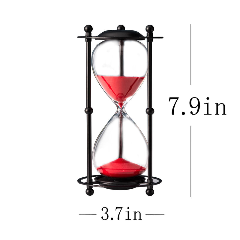 Hourglass Timer 30 Minute, Black Metal Frame Decorative Sand Timer (Red Sand, Medium Size) Red Sand 3.7x3.7x7.9 inch