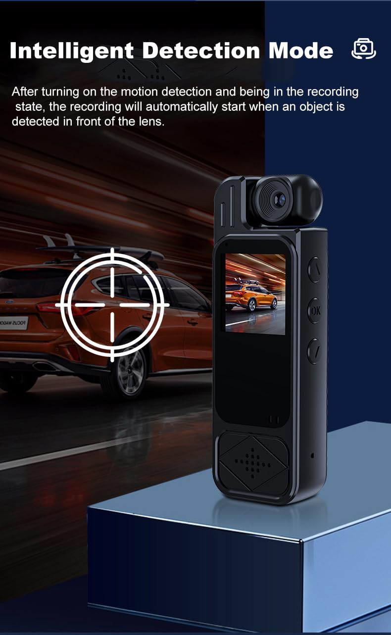 Mini Body Camera HD 2K 10 Hrs Portable Video Recorder with 180° Rotatable Lens Wearable Camcorder with Night Vision & Motion Detection &Photo Police Body Cam with Audio Sound for Sport/Delivery/Travel