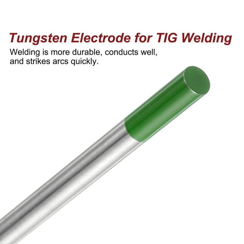 HARFINGTON 10pcs TIG Welding Tungsten Electrodes 3/32" x 7" Pure for Stainless Steel Welding, Aluminum Magnesium Alloy Welding Aerospace Automobile Manufacturing, Green WP 3/32 inch