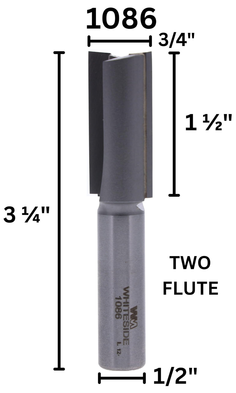 Whiteside Router Bits 1086 Straight Bit with 3/4-Inch Cutting Diameter and 1-1/2-Inch Cutting Length