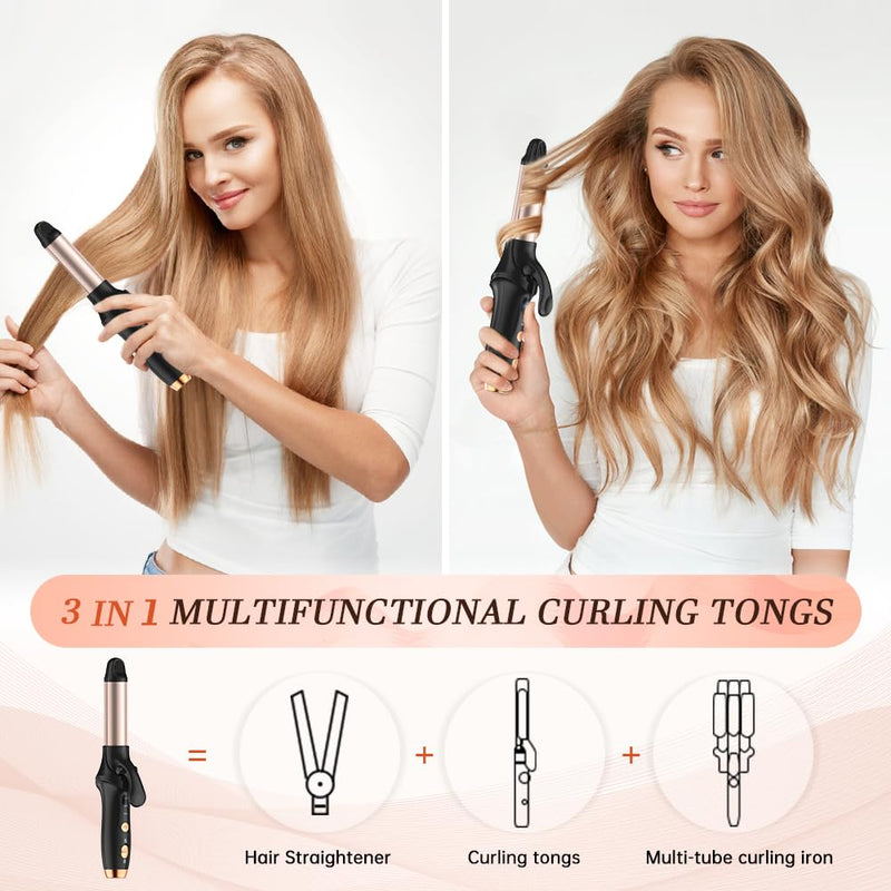 Curling Tongs 1 Inch,Cordless Rechargeable Curling Tongs,Cordless Hair Curler(3 Gear),Travel Mini Flat Iron 4000 mAh,Battery Straightener and Curler 2 in 1 for Long Short Hair (Black) Black