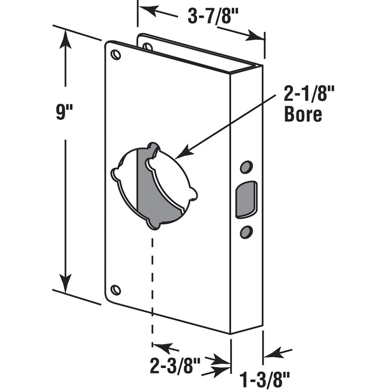 Prime-Line U 9568 Brass Lock and Door Reinforcement Plate for 1-3/8 In. Thick Doors, Antique Brass Finish (Single Pack) 1-3/8"