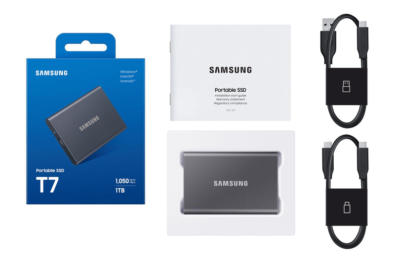 SAMSUNG T7 Portable SSD, 1TB External Solid State Drive, Speeds Up to 1,050MB/s, USB 3.2 Gen 2, Reliable Storage for Gaming, Students, Professionals, MU-PC1T0T/AM, Gray Titan Gray 1 TB