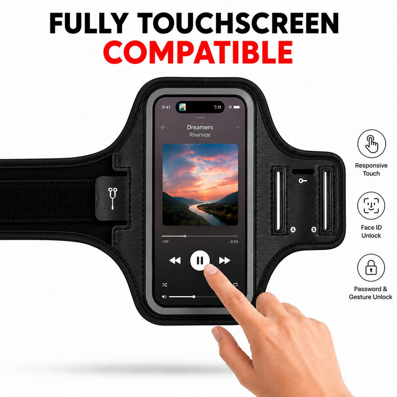 Running Armband Phone Holder with Key Pockets, Sweatproof Sports Arm Band | Phone Holder for iPhone 17 16 15 Pro 14 Plus 13 11 XR, Galaxy S25/S10, with Card Slot for Running Gym Workout, Up to 6.8"
