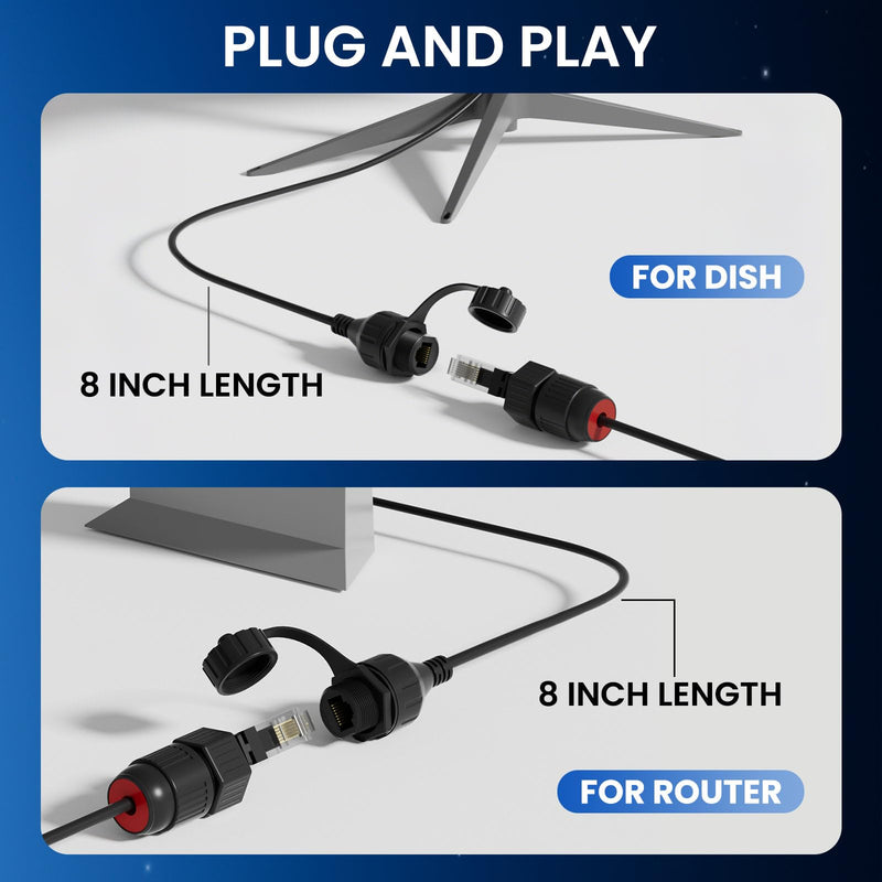 BarBaren for Starlink Ethernet Adapter Gen 2, Starlink Cable Starlink V2 SPX Plug to RJ45 Adapters Female Connectors for Starlink Gen 2 Dishy and Router (Pair for Dish and Router), Waterproof Black
