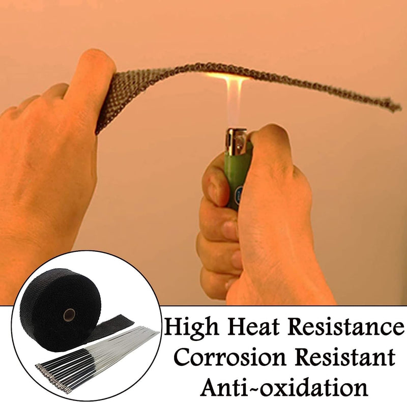 Deecam Exhaust Heat Wrap, 2'' x 16.5' Black Fiberglass Heat Resistant Exhaust Wrap Roll for Motorcycle, Car Exhaust Pipe Heat Insulation Muffler Tape with 10 Stainless Locking Ties 5M