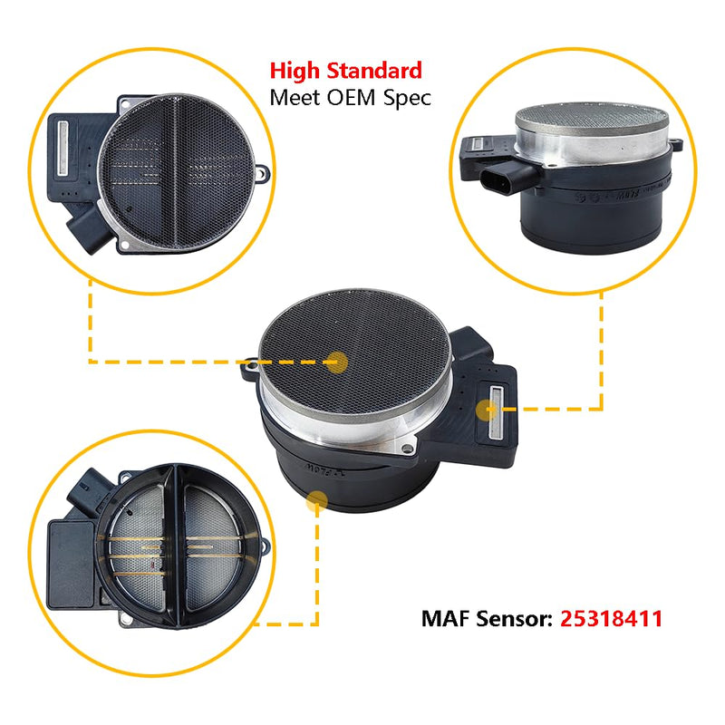 Mass Air Flow Sensor Meter MAF | Fit for Chevrolet (Chevy) Silverado Suburban Tahoe, GMC Envoy Sierra Yukon, Cadillac CTS, Buick Hummer Isuzu Oldsmobile Pontiac Saab | OE# 25318411 AF10043 25168491