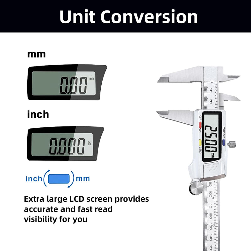 Greywolf Digital Caliper, Stainless Steel Measuring Tool, Electronic Vernier Caliper Micrometer, Inch and Millimeter Conversion, 6 Inch/150mm Large LCD Screen, for Jewelers/Craftsmen/DIY