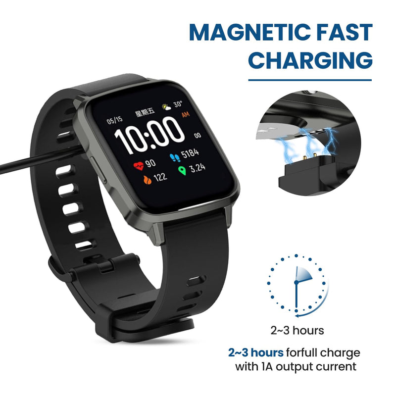 Chargers Compatible for TOZO S5/Keeponfit IDW21/TOOBUR IDW23/WMH IDW25/Faweio IDW26/Fitpolo IDW208P Smart Watch Charger, 3.3ft Charging Cable USB Magnetic Smart Watch Charger 2 Pin (Black&Black)