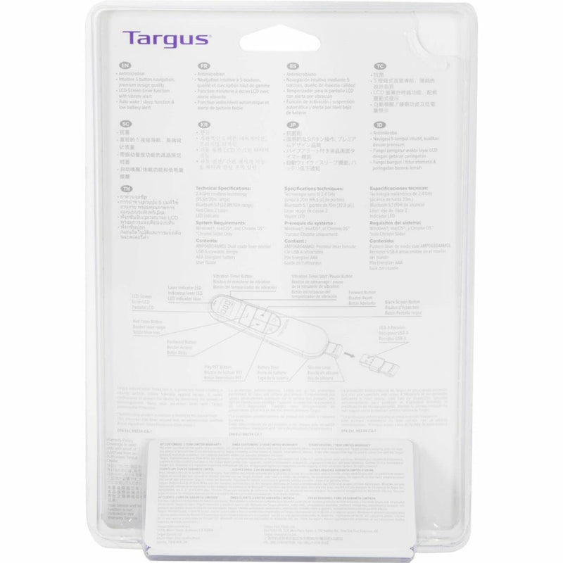 Targus Dual Mode Wireless Laser Presenter with Timer, 2 AAA Batteries Included (AMP06804AMGL)