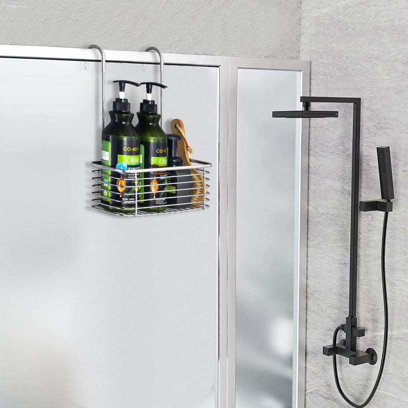 YQh hanging shower rack, bathroom storage rack, shampoo bracket, the back hook can be rotated, and can be hung on the faucet or Claw foot bathtubcross bar, 304 stainless steel rust proof and durable single layer shelf