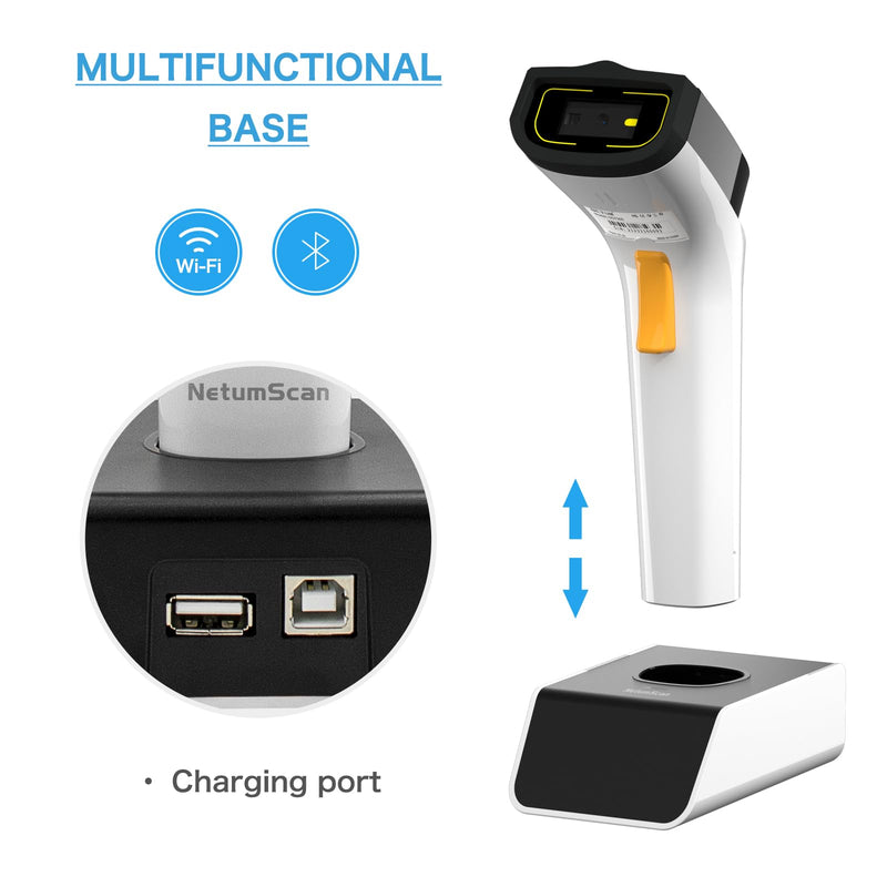 NetumScan Wi-Fi QR Barcode Scanner, Bluetooth Automatic 1D 2D Bar Code Scanner Supports TCP/UDP Network Protocols for Inventory, POS, Computer, Tablet, iPhone, iPad, Android