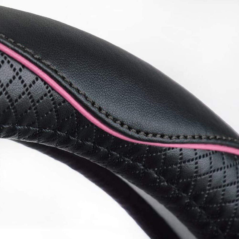 Rueesh Microfiber Leather Steering Wheel Cover Anti-Slip Matte Finish Auto Car Wheel Cover Universal 15 Inch Wheel Cover for Car Embossing Pattern (Pink Line) M (14.5"-15" Diameter) Pink Line