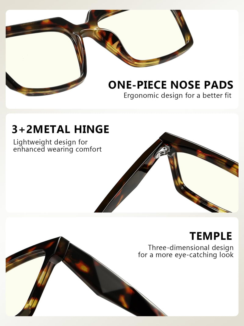 kimorn Square Blue Light Glasses for Women | Square Frame, Clear Lens, Lightweight Plastic, Office Study Gaming Tortoise
