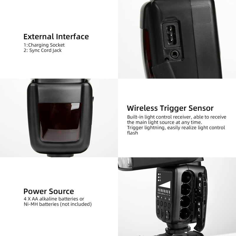 PHOTOOLEX Camera Flash Speedlite FK300, GN33, Manual S1/S2 Wireless | Universal single-contact hot shoe for Canon Nikon Sony Fujifilm Olympus. 8-level power. Metal mount