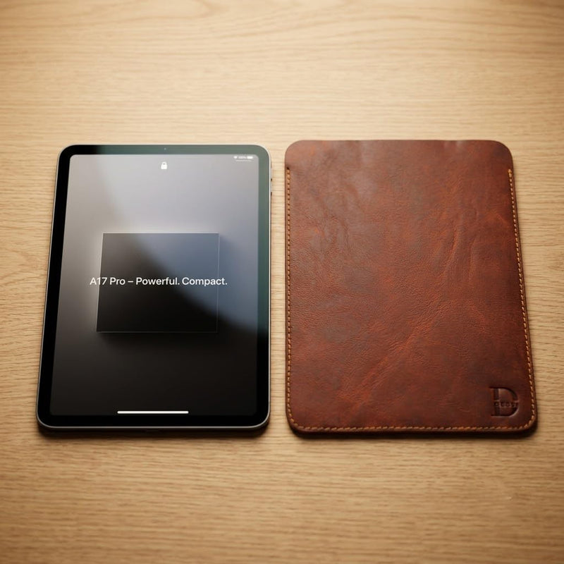 Dessi Slim Ultra Lightweight Handmade Leather Tablet Sleeve Matte Tan Brown Protective Case for iPad mini 7 A17 Pro iPad mini 6 5 Fire HD 8 Kindle Paperwhite 8 Inch Mini iPad Cover