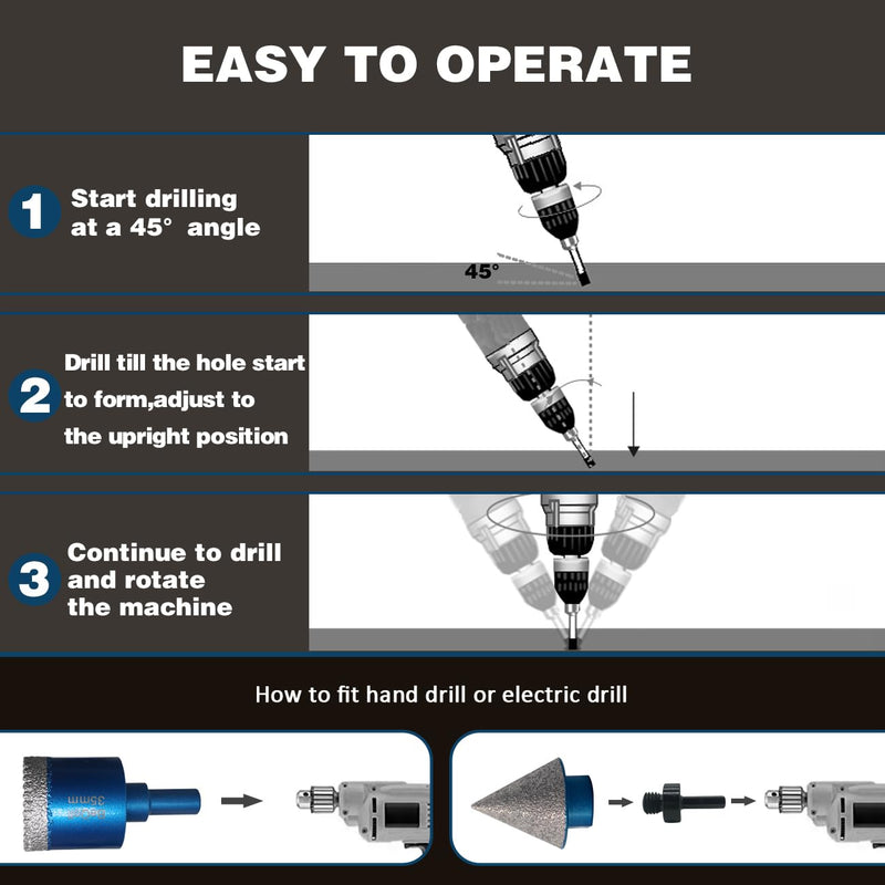 Tile Hole Saw Kit Diamond,BeQell 10pcs Diamond Core Drill Bits Set for Ceramic Porcelain Tile Marble Granite Stone Tools Drilling Triangle Shank with Storage Case