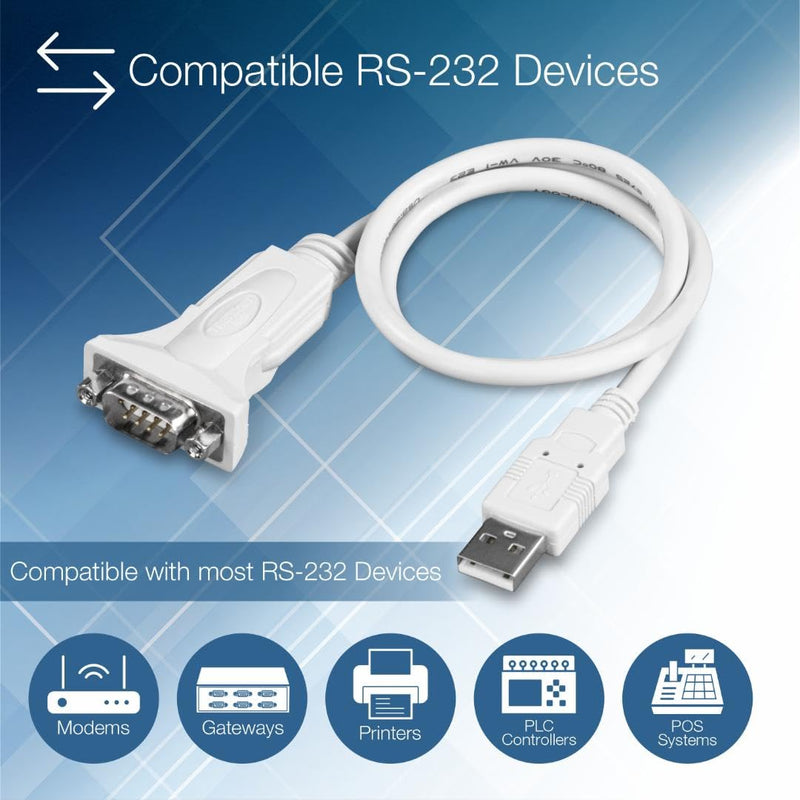 TRENDnet USB to Serial 9-Pin Converter Cable, Connect a RS-232 Serial Device to a USB 2.0 Port, Supports Windows & Mac, USB 1.1, USB 2.0, USB 3.0, 21 Inch Cable Length, Plug & Play, White, TU-S9 USB to Serial | 2ft
