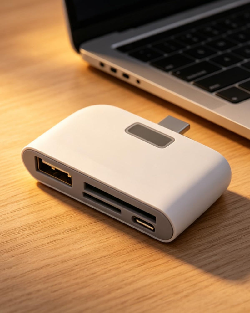 USB-C Card Reader, Portable 4-in-1 Memory Card Adapter for Phones & Laptops White