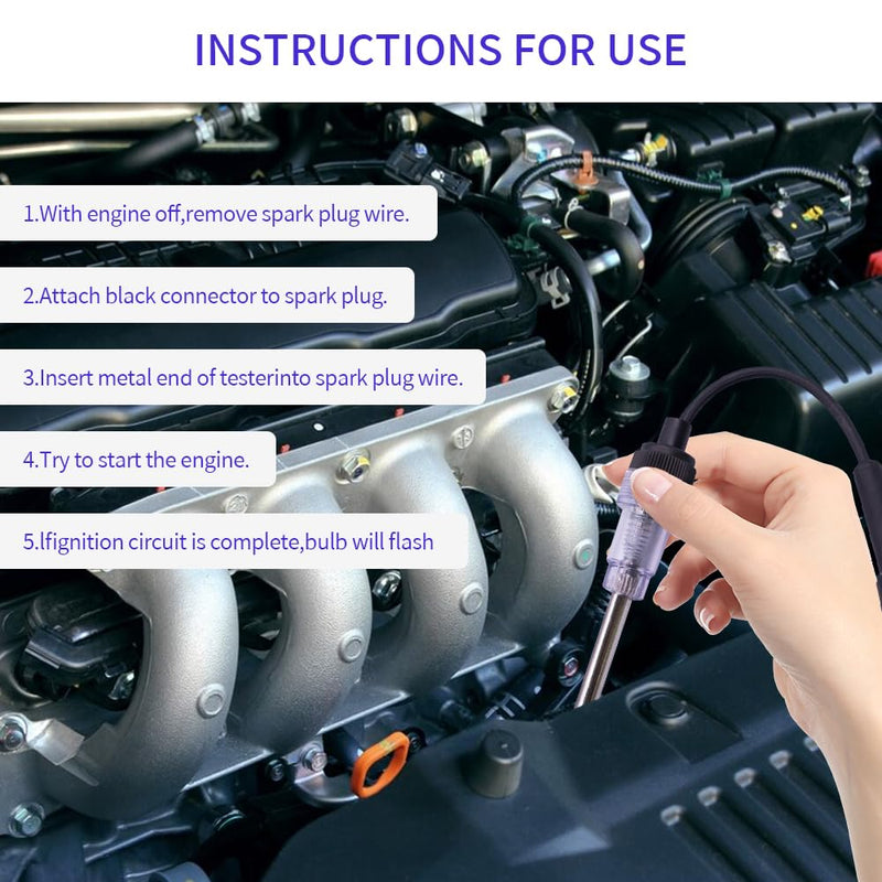 lnline Spark Plug Tester, Plug-in Engine Ignition Tester, Engine Verification-Armature Diagnostic Test Tool for Automobile, Motorcycle, Lawn Mower, Internal and External Engines 1PCS
