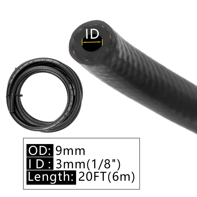 Fuel Line Hose 1/8" ID 20FT With 5PCS Clamps, High Performance 300PSI, Push Lock Reinforced NBR Rubber Automotive Fuel Line For Lawn Mowers/Cultivator/ATV's Tractors And Other Small Engine Equipment 1/8"-20FT