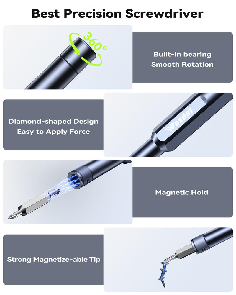 49-in-1 Small Screwdriver Set, [Super Durable] Tiny Torx Screwdriver Fits All Ring Doorbell, Precision Magnetic Mini Repair Tool Kit for Watch, Laptop, Eyeglass, Camera, Men Gift Screw Driver 49IN1