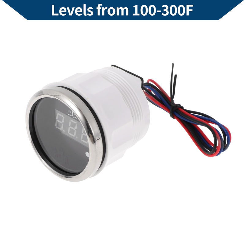 1.02" Universal Digital Water Temperature Gauge Kit with Black Joint Pipe Radiator Sensor Adaptor 100-300F - DC 12V Automotive LED Display 26mm