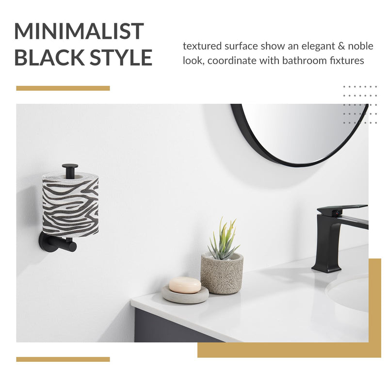 Vertical Tray Toilet Paper Holder, Aomasi 304 Stainless Steel Tissue Roll Hanger with Round Plate, Matte Black Bathroom Kitchen Paper Roll Dispenser Wall Mounted