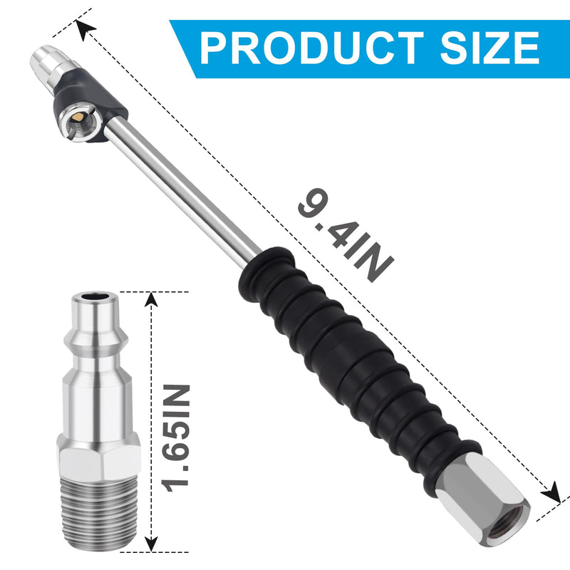 Closed Air Chuck 1/4" FNPT Dual Head 2-Way Connection 9.4" Extended Tire Chuck with Rubber Handle for Tire Inflator Air Pump Compressor Accessories Leak Free 1954B-23