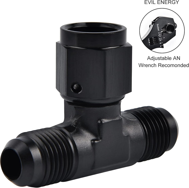 EVIL ENERGY 6AN Male Tee Fitting Adaptor with AN6 Female Swivel on Side Black