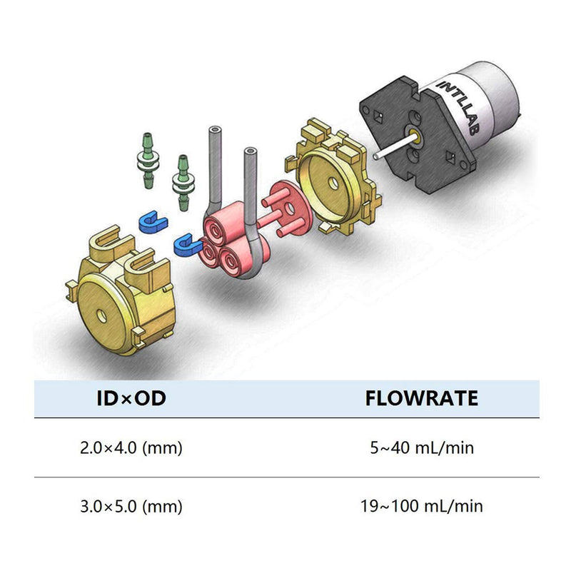 INTLLAB 4pcs/Pack 12V DC DIY Peristaltic Liquid Pump Dosing Pump for Aquarium Lab Analytical, Flow Rate 5~100 mL/min 5~100mL/min (Pack of 4)