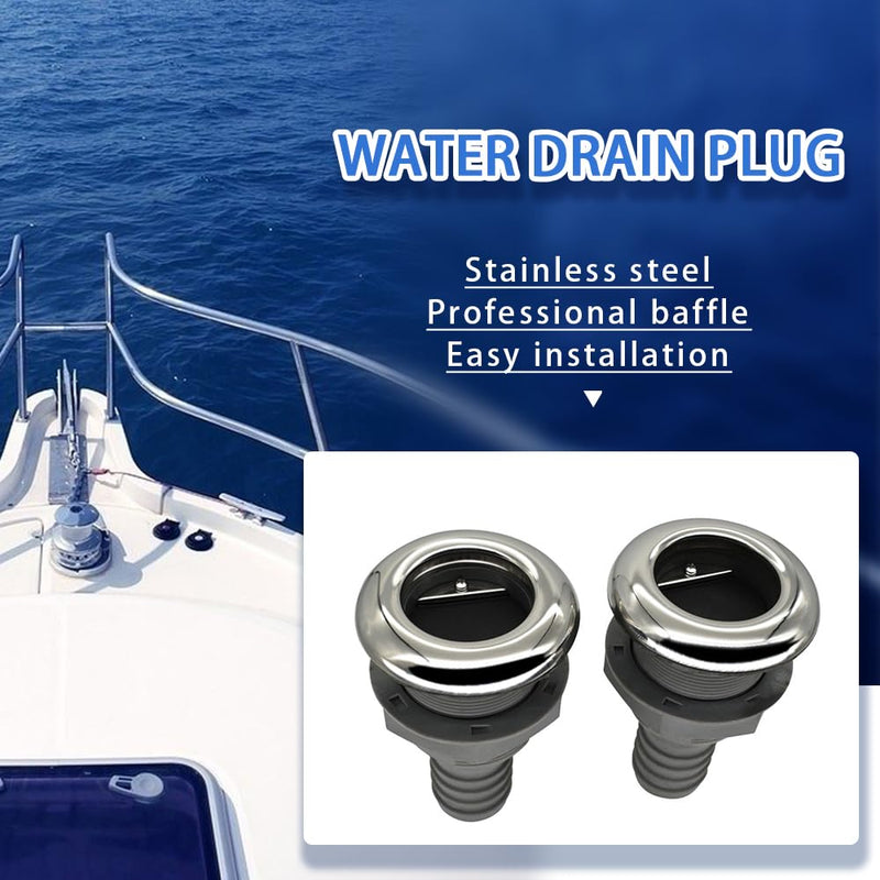 2Pcs Boat Plastic Thru Hull Grey Nylon Join 1 ½-Inch Scupper Valve,Top Cover 316 Stainless Steel Cover,and Equipped with A Water Baffle