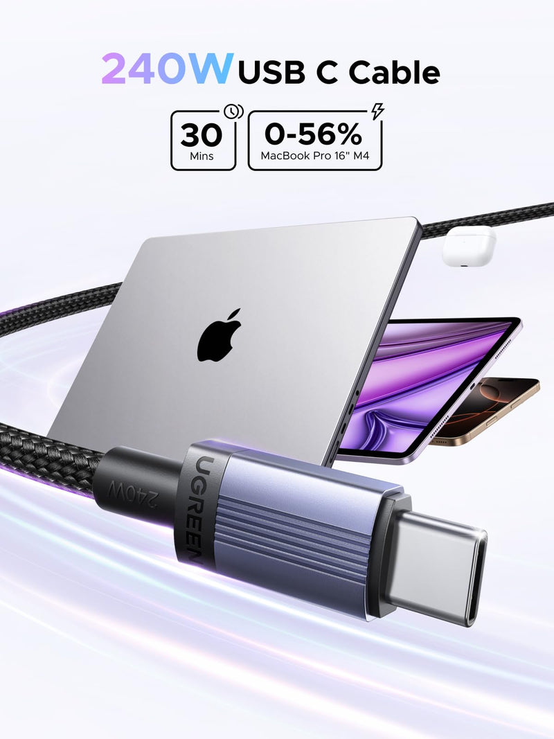 UGREEN 2-Pack 240W USB C to USB C Cable, Fast Charging USB C Cable for iPhone 17 Pro Max/16/15, Galaxy S25/S24/S23, Pixel 10/9/8, MacBook Pro/Air, ThinkBook, Dell XPS, iPad Pro/Air, Steam Deck, 10FT