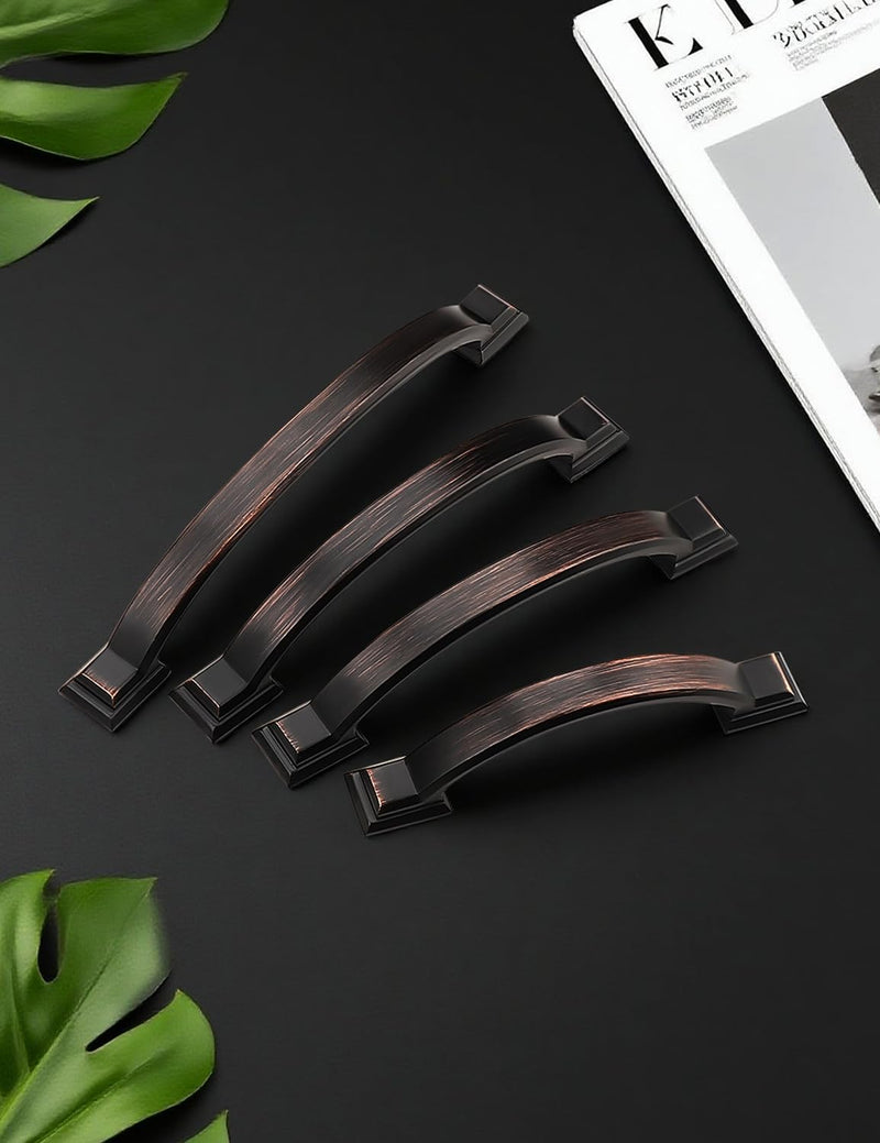 Mengico 10 Pack 3 Inch (76mm) Oil Rubbed Bronze Zinc Alloy Cabinet Pulls - Rustic Arch Drawer Handles for Kitchen & Bathroom, Vintage Cabinet Hardware 3" Hole Center (76mm)