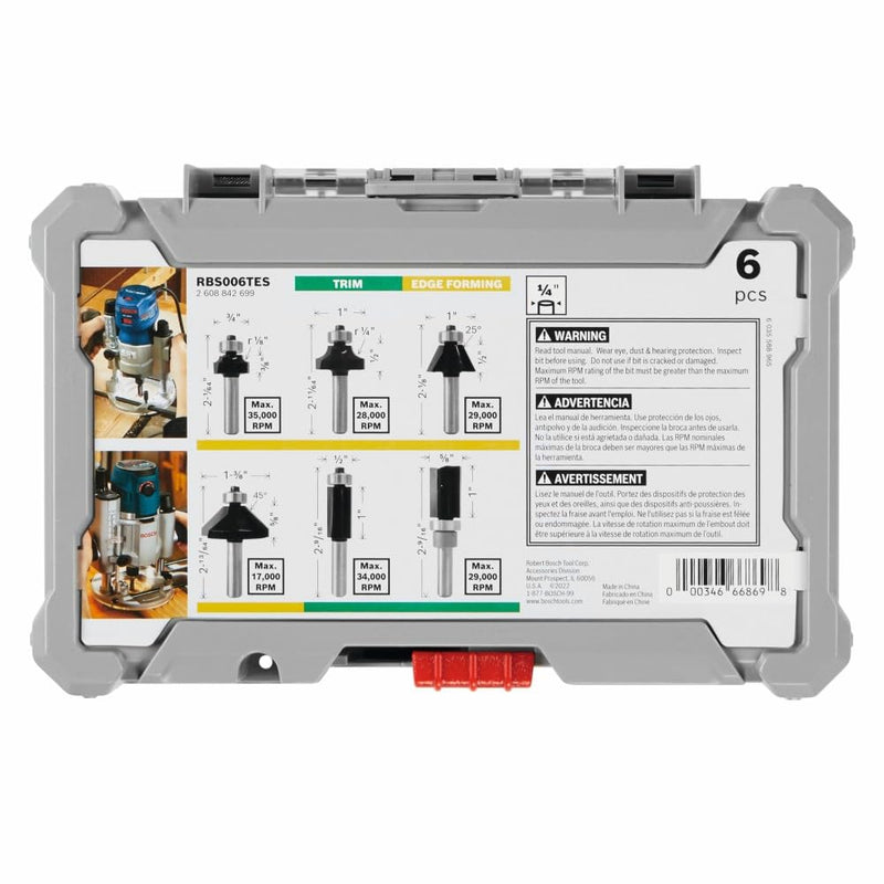 Bosch RBS006TES 6 pc. Carbide-Tipped Trim and Edging Router Bit Set 6 pcs