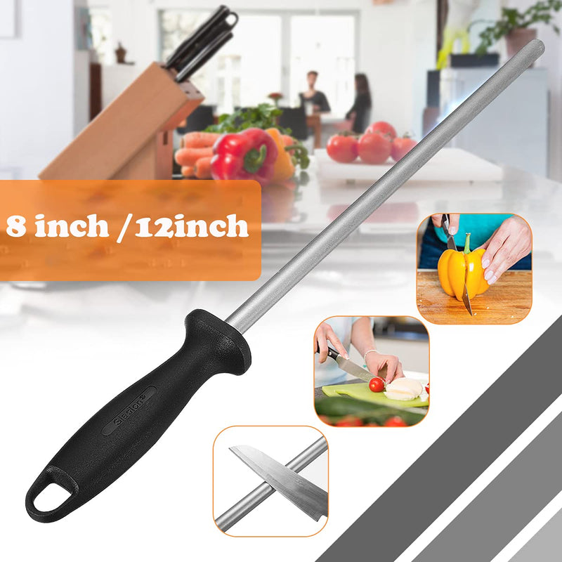 Diamond Carbon Steel Knife Sharpener Rod Sharpening Solid Steel Oval Gourmet Blade Sharpening Rod or Stick Tool for Kitchen Home 12 Inch